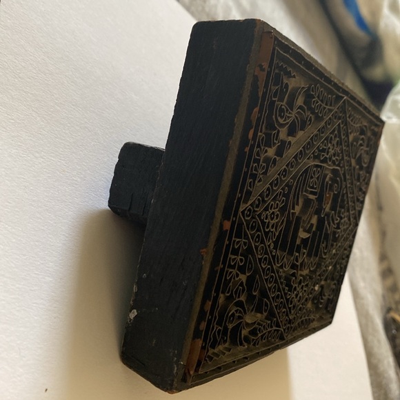 Antique Intricate Elephant Design Printing Wooden Block - Picture 9 of 9